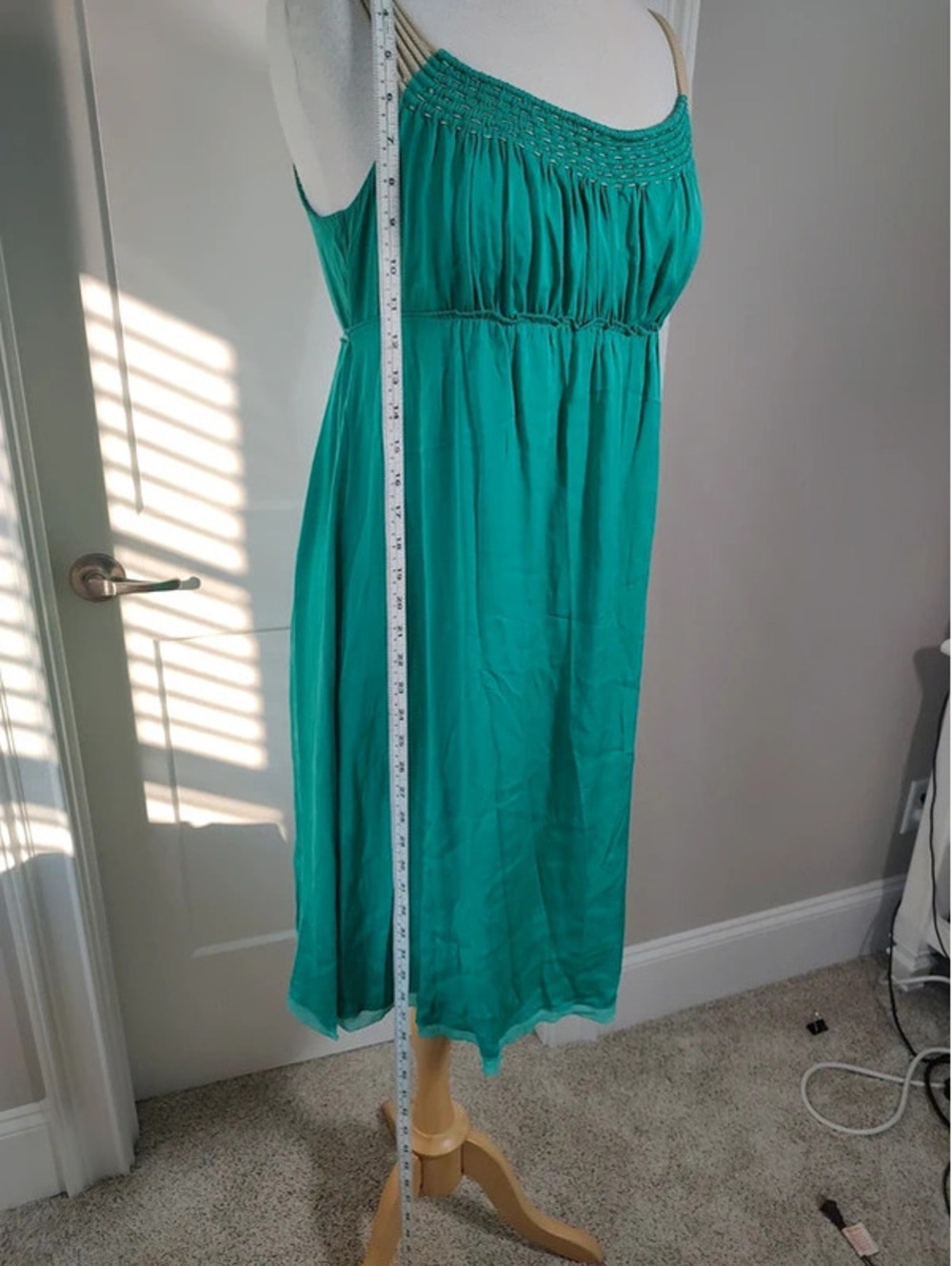 Ellie Tahari Sz 10 Teal Silk Midi Empire Dress